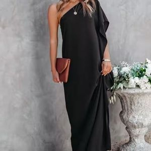 One Shoulder Statement Dress. Column Maxidress